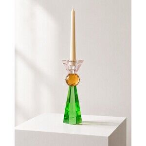 ALDI Kirkton House Glass Candle Holder Green Pink Crystal Decor Amber Faceted